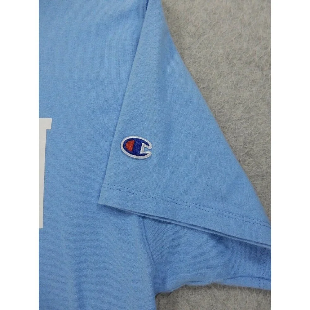Champion Chest Logo Short Sleeve Crew Tee Shirt (Mens Medium) Sky‎ Blue - Picture 3 of 9